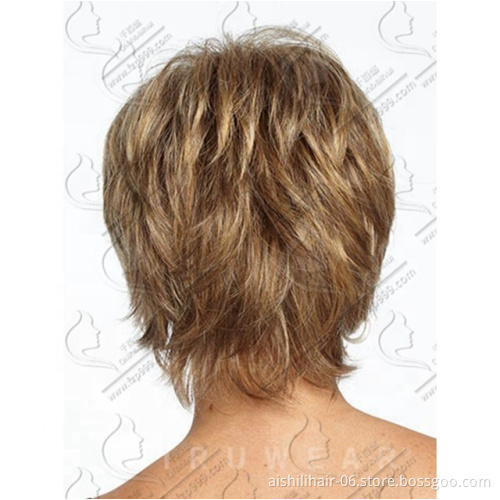 Wholesale heat resistant cheap synthetic hair short dark gold natueal wigs synthetic hair wigs for women